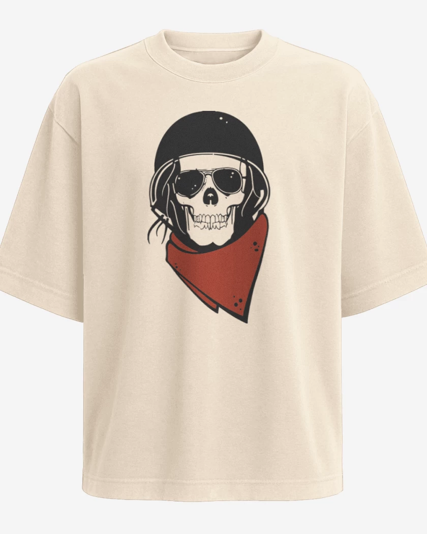 Polera Oversize Beige de Moto skull