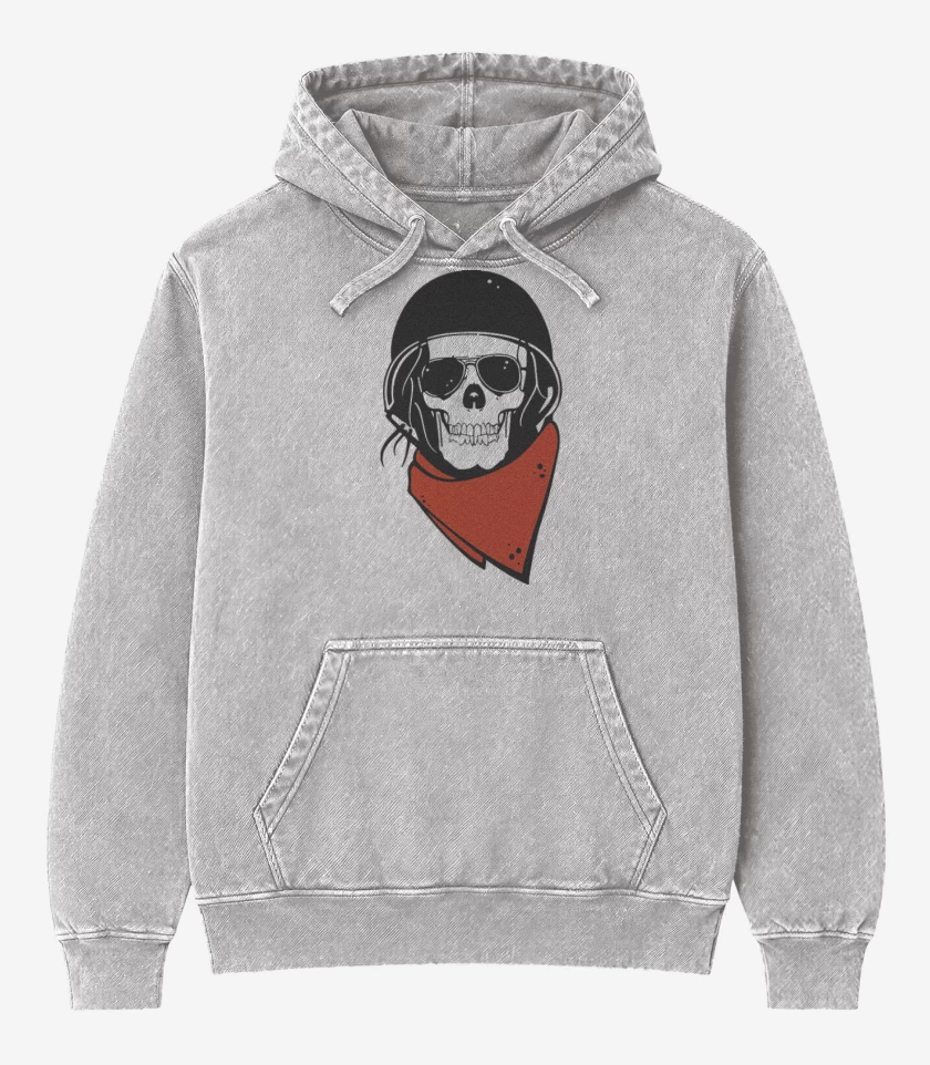 Poleron Canguro Acid Wash Gris Melange de Moto skull