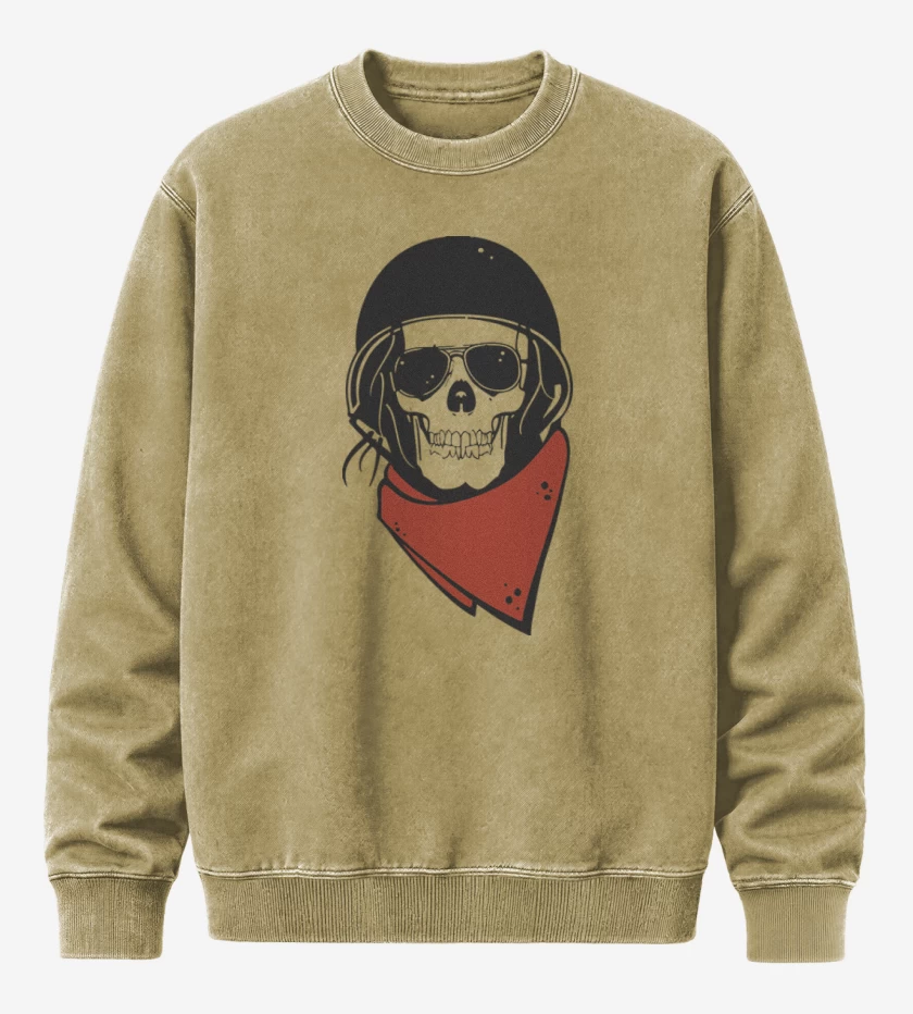 Poleron Polo Acid Wash Beige de Moto skull